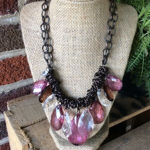 ❤️Be Mine...Necklace pink & clear crystal drops.